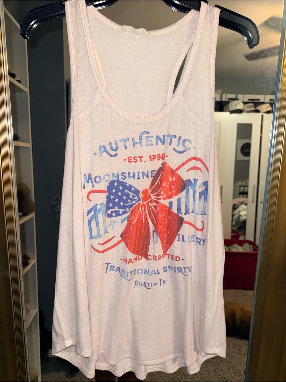 Light Pink Graphic Tank Top with Red & Blue Bow Print